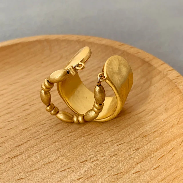 French design double layer irregular personality adjustable ring Ring wide face beaded open ring