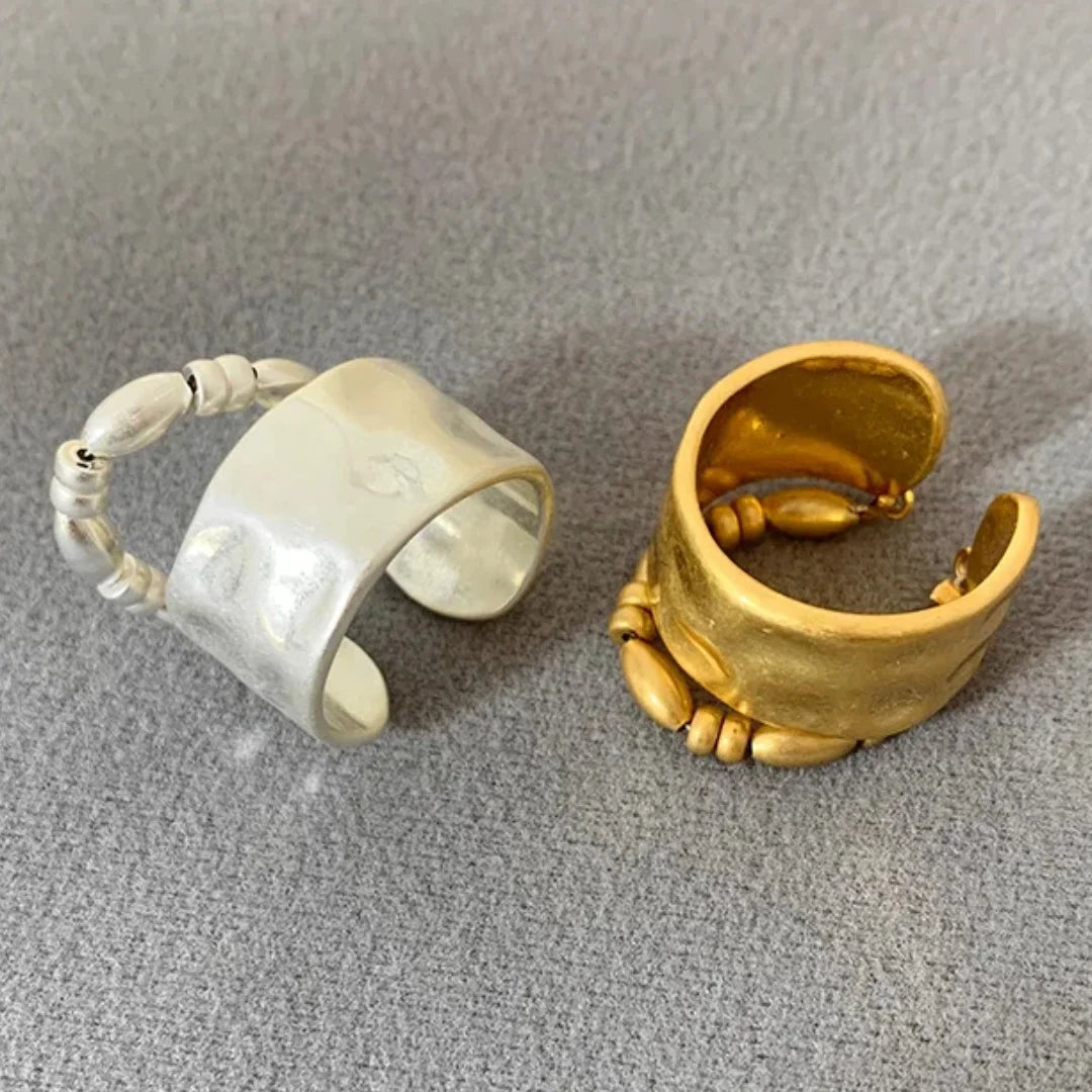 French design double layer irregular personality adjustable ring Ring wide face beaded open ring