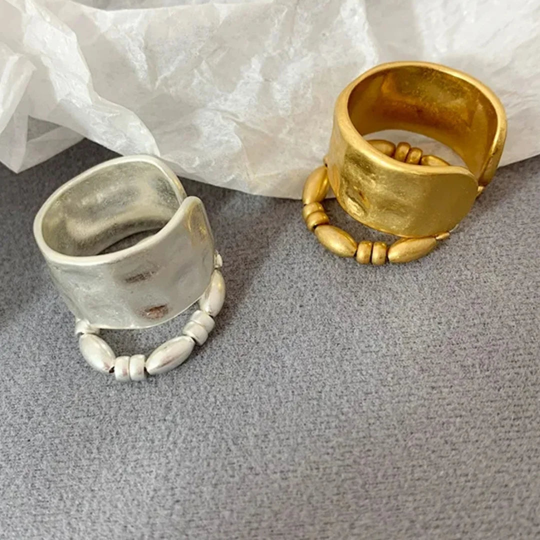 French design double layer irregular personality adjustable ring Ring wide face beaded open ring