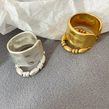 French design double layer irregular personality adjustable ring Ring wide face beaded open ring