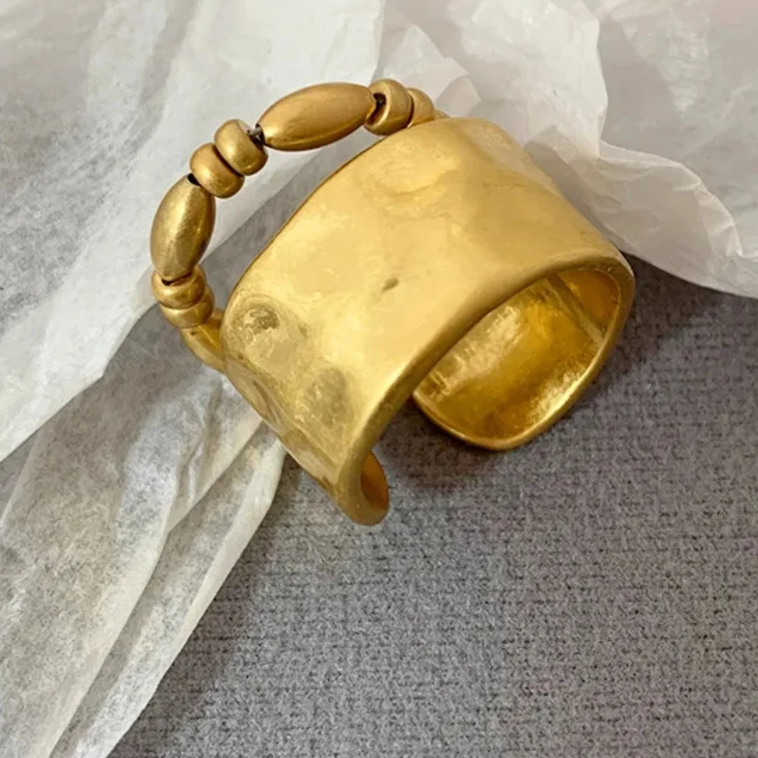 French design double layer irregular personality adjustable ring Ring wide face beaded open ring