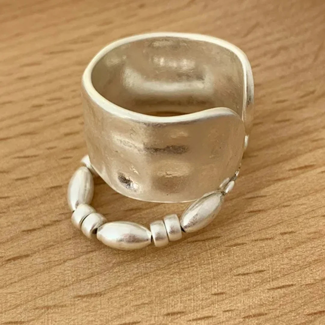 French design double layer irregular personality adjustable ring Ring wide face beaded open ring