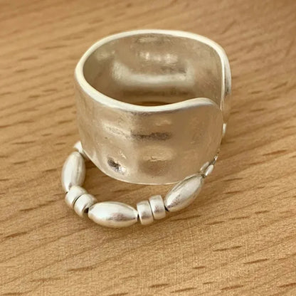 French design double layer irregular personality adjustable ring Ring wide face beaded open ring